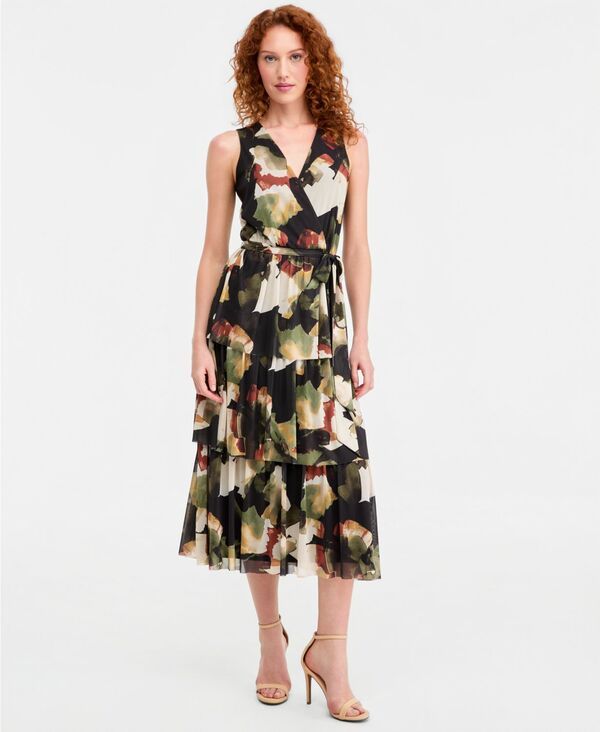 アンクライン レディース トップス ワンピース ティアード Anne Klein Womens FauxWrap Tieredress Bay Leaf Multi マルチカラー
