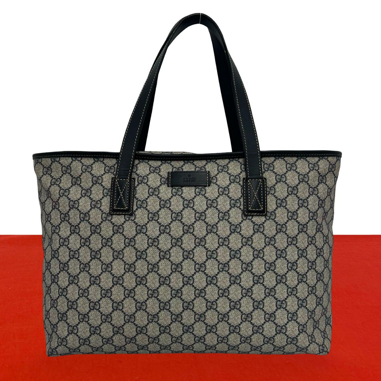 極 美品 GUCCI グッチ GGスプリーム ロゴ レザー 本革 トートバッグ 