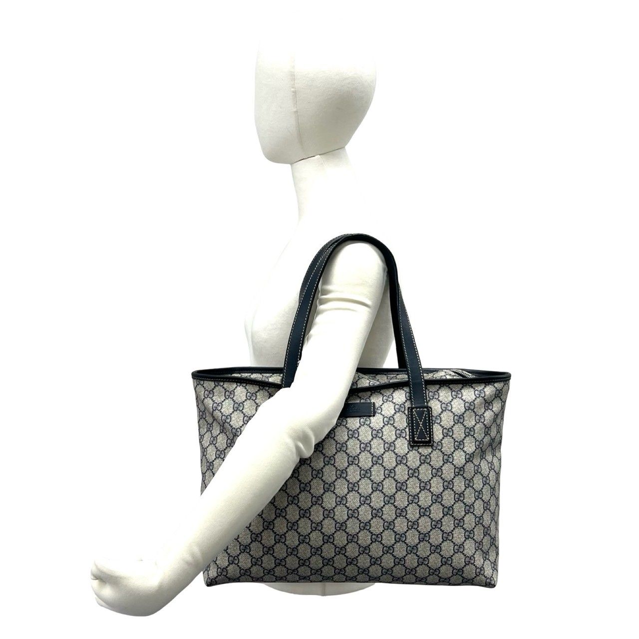 極 美品 GUCCI グッチ GGスプリーム ロゴ レザー 本革 トートバッグ