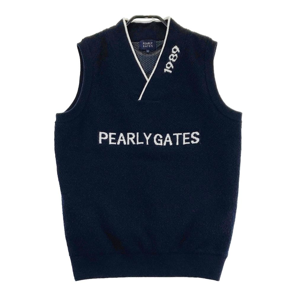 サイズ：4 PEARLY GATES パーリーゲイツ 2024年モデル 裏地付き Vネック ニットベスト ネイビー系 [240101731769] ゴルフウェア メンズ ストスト