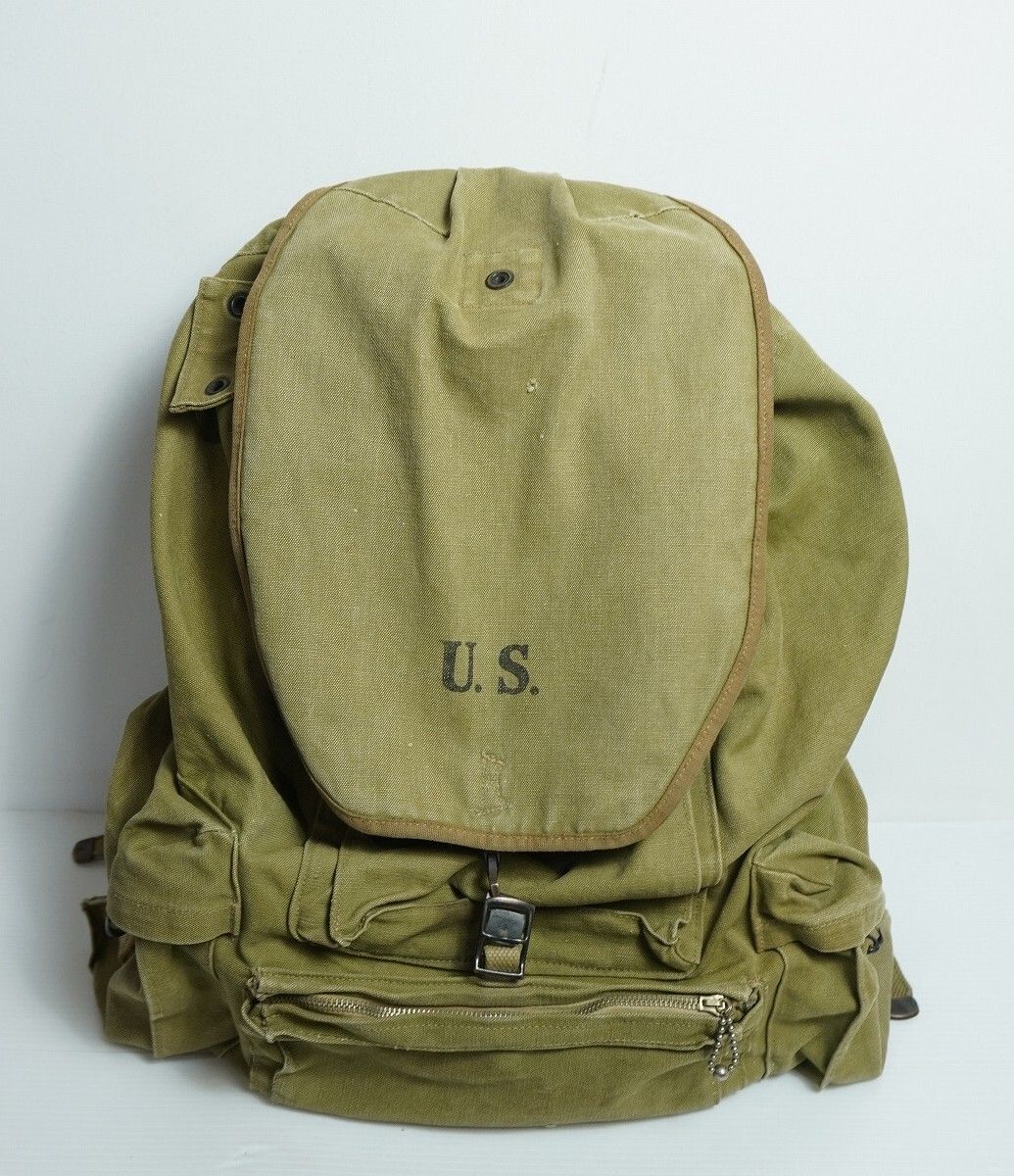 40s US Army USA Mountain Troop Canvas Mountain Backpack Rucksack Stencil Vintage Khaki 4345Q2