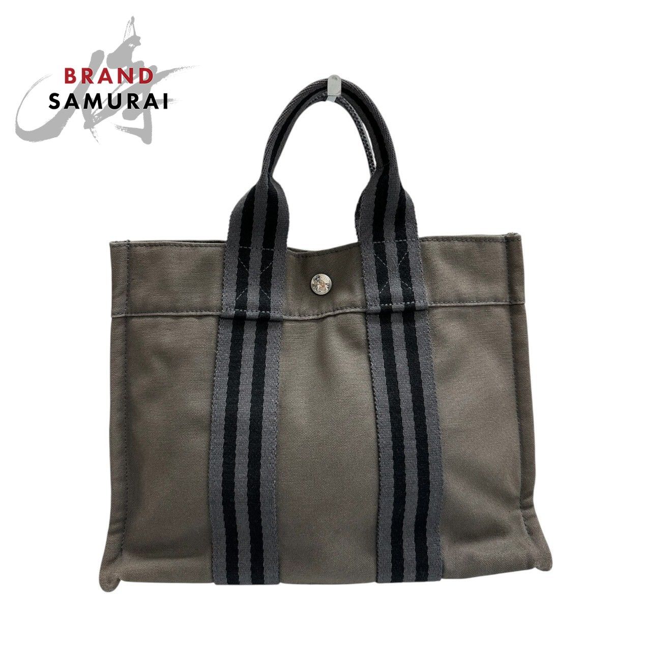 HERMES エルメス フールトゥ MM ブラック × グレー トートバッグ 美品 HERMES エルメス フールトゥ グレー ブラック キャンバス