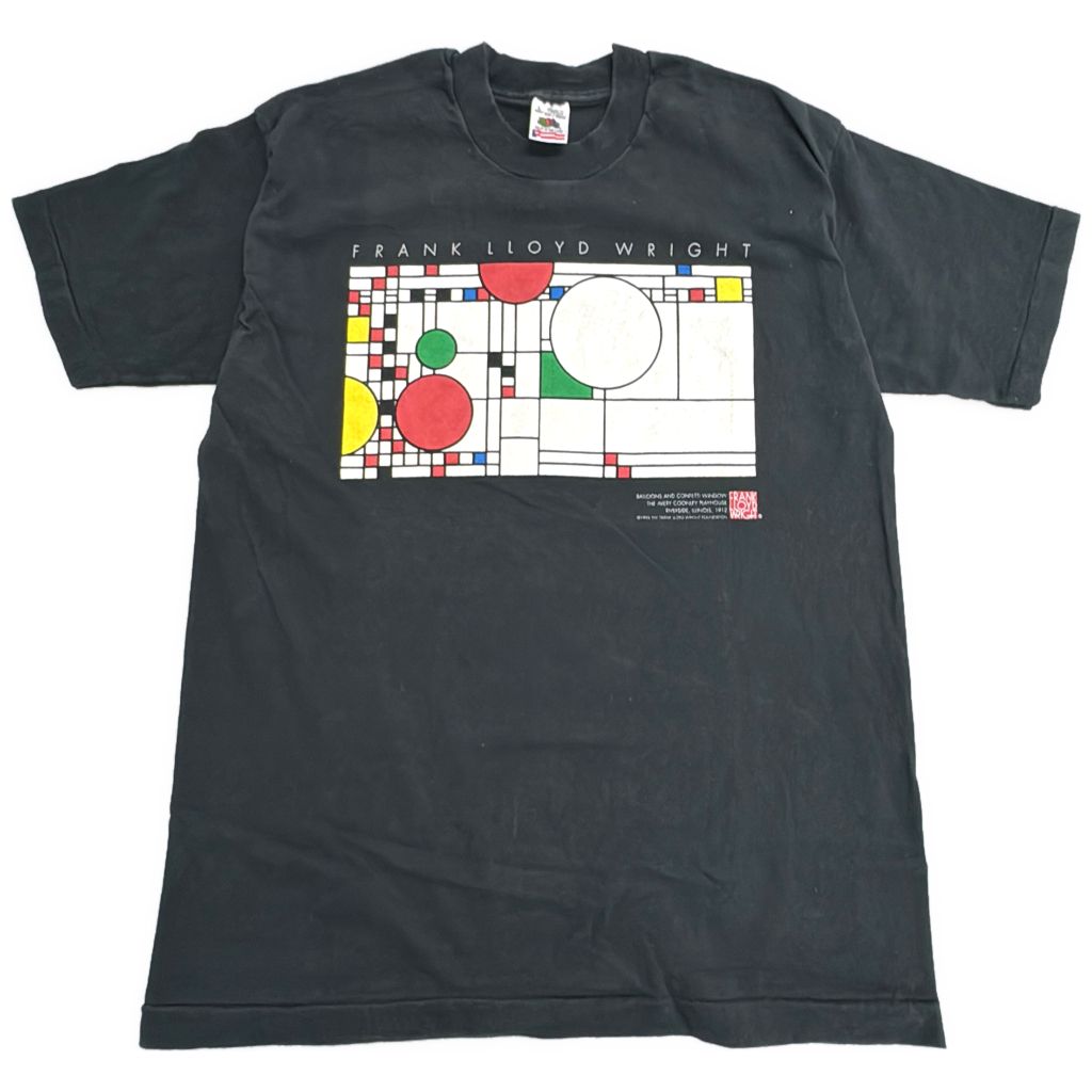 90年代 フランク・ロイド・ライト / Balloons and Confetti Window 半袖Ｔシャツ アート ブラック(メンズ L)中古 古着 Y5275
