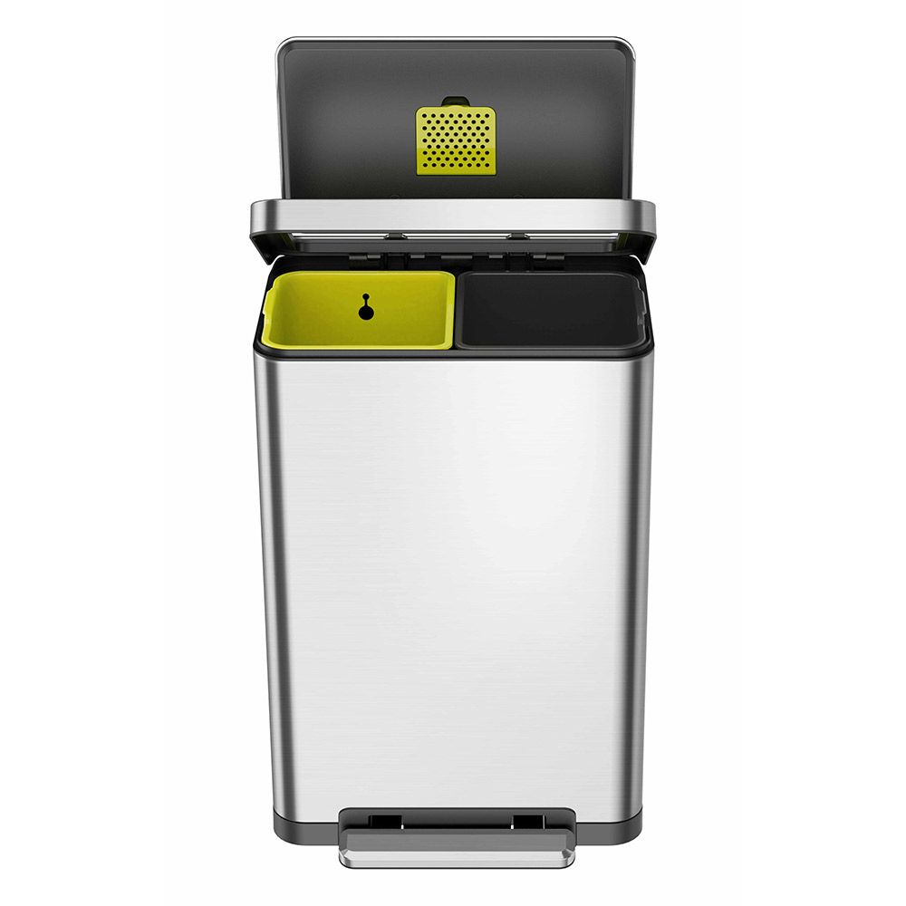 EKO エックスキューブ ステップビン 20+20L ペダル式 ゴミ箱 分別 イーケーオー EK9368MT-20L+20L【ごみ箱 抗菌 密閉 生ゴミ 臭わない ダストボックス 45リットル 大容量 ペダル ステンレス キッチン リビング】 シルバー