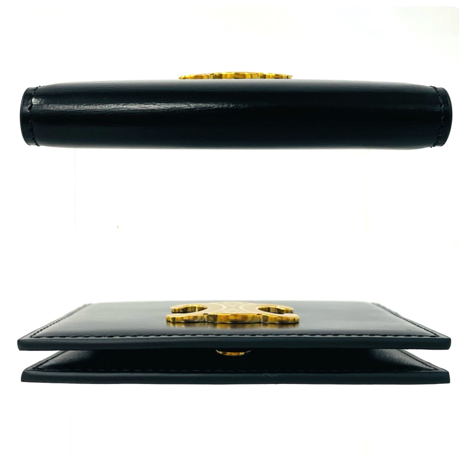 【美品】CELINE セリーヌ　バイフォールド　トリオンフ　カードホルダー 　ブラック　ゴールド　(61930)