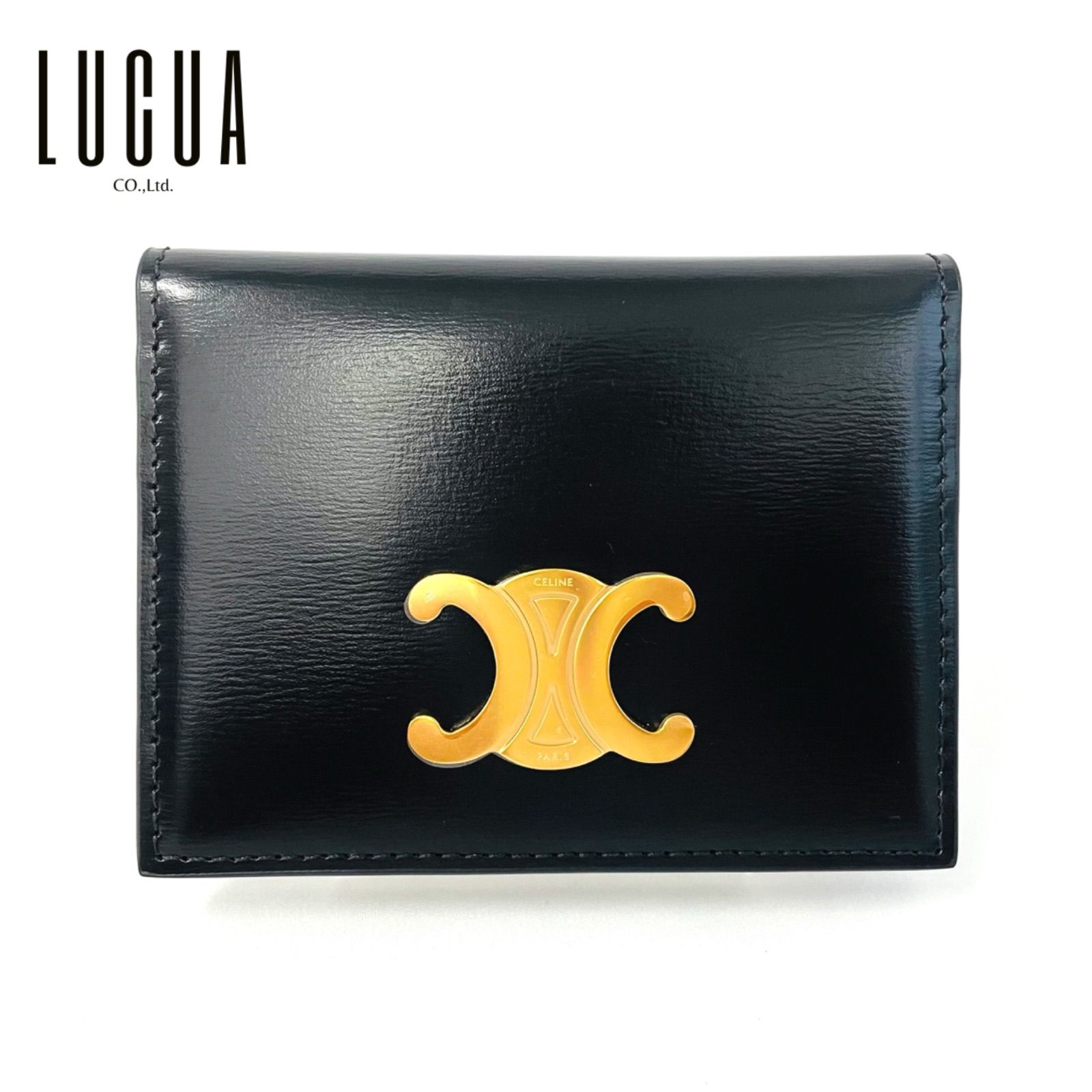【美品】CELINE セリーヌ　バイフォールド　トリオンフ　カードホルダー 　ブラック　ゴールド　(61930)
