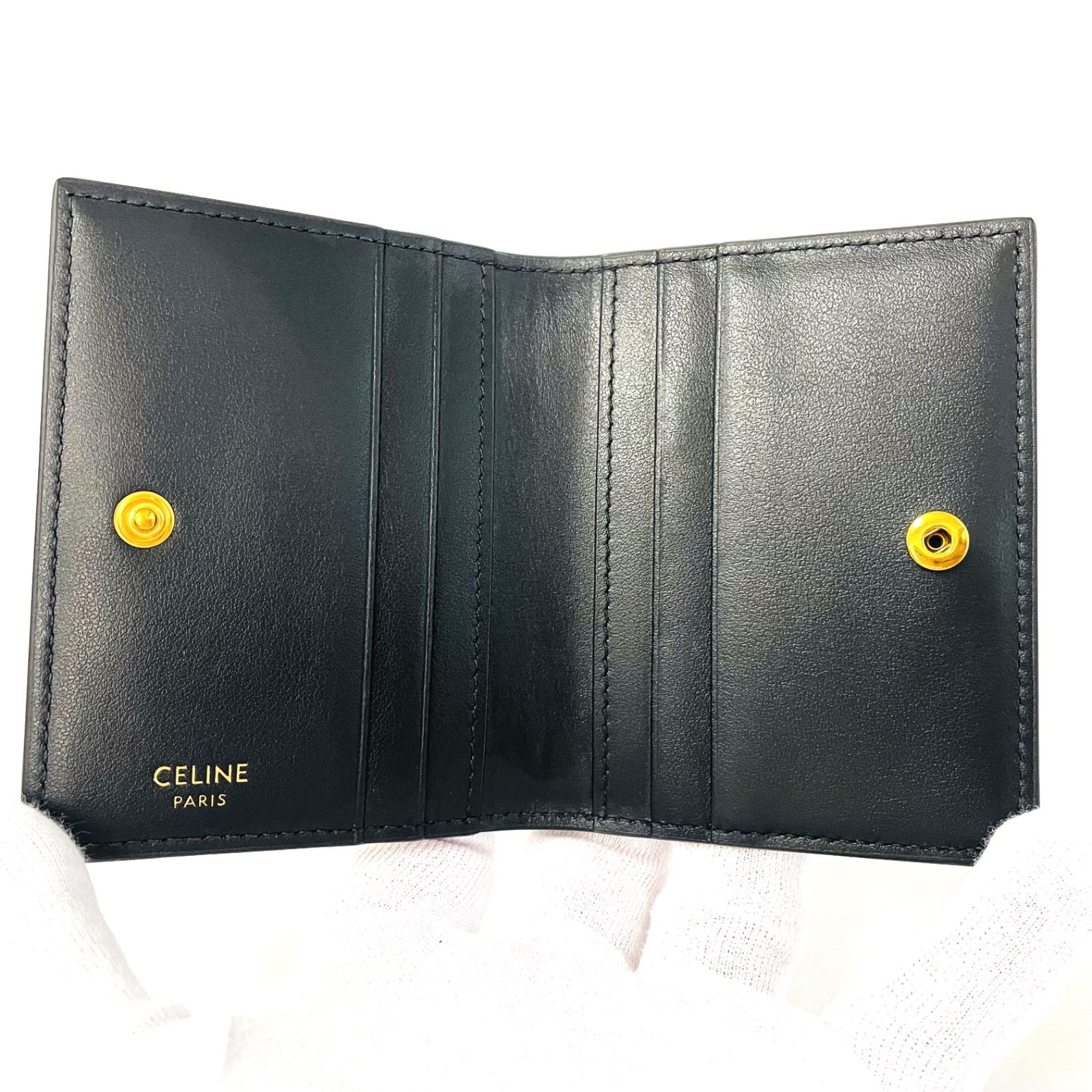【美品】CELINE セリーヌ　バイフォールド　トリオンフ　カードホルダー 　ブラック　ゴールド　(61930)
