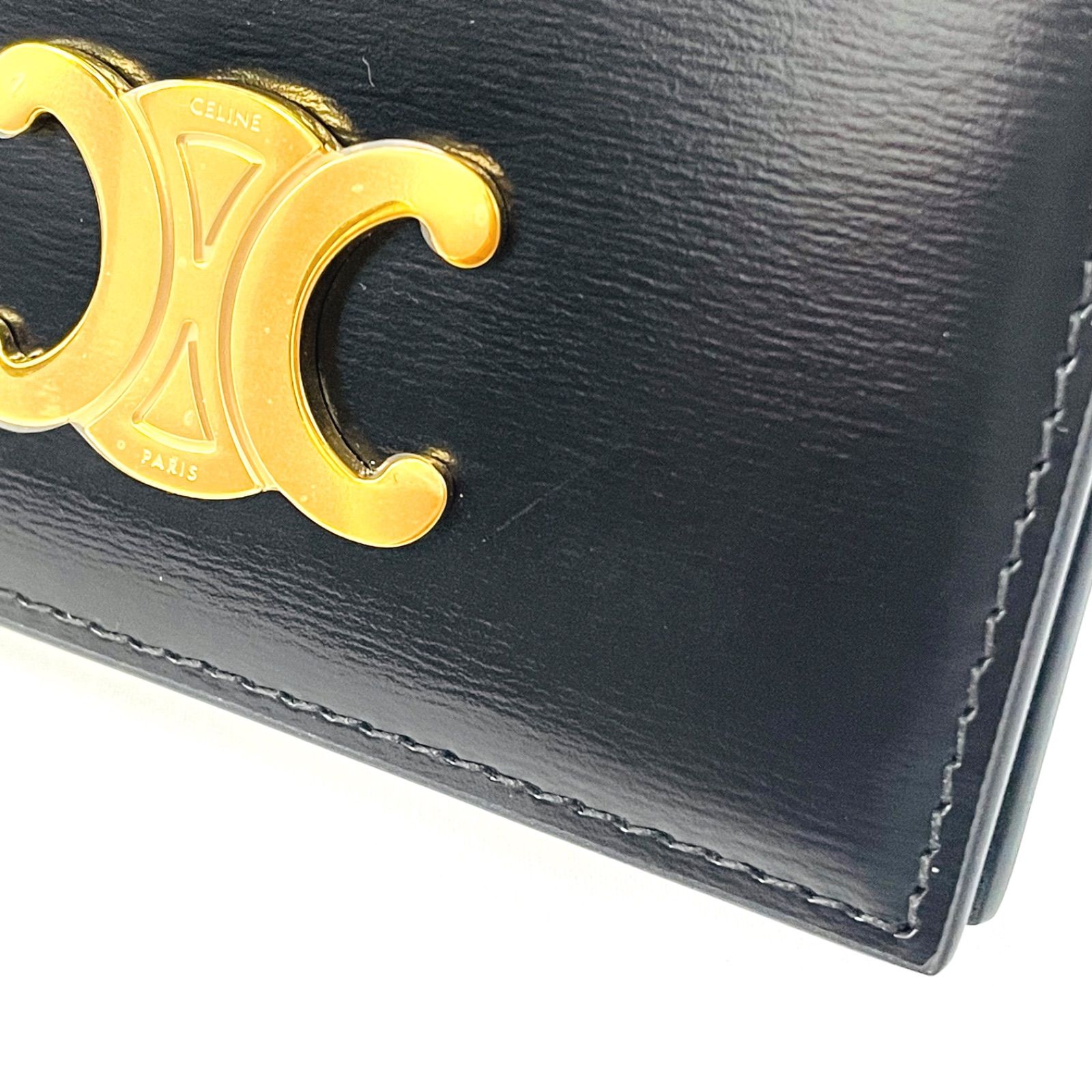 【美品】CELINE セリーヌ　バイフォールド　トリオンフ　カードホルダー 　ブラック　ゴールド　(61930)