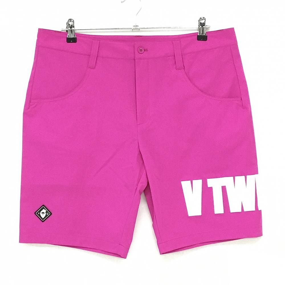 絶妙なデザイン【新品】V12 ハーフパンツ ピンク×白 裾ロゴワッペン