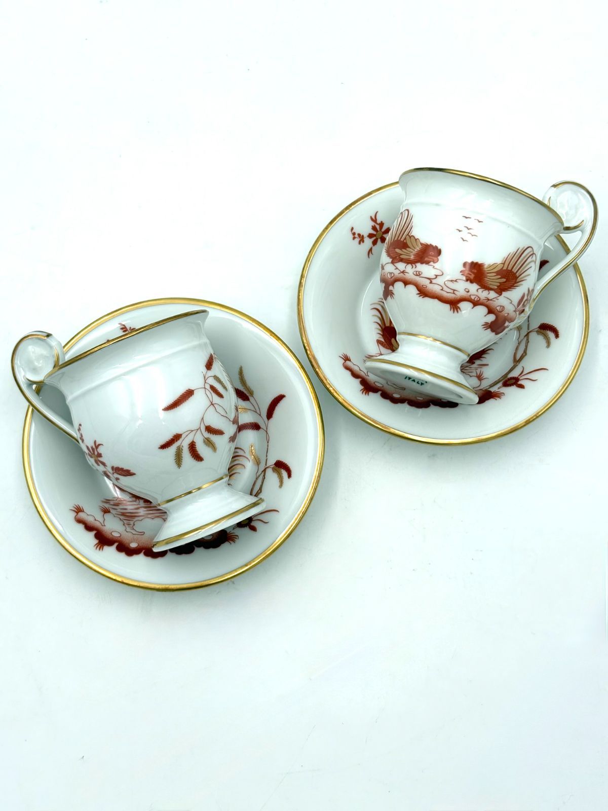 【美品】リチャードジノリ　RichardGinori　レッドコック　チョコレートカップ＆ソーサー　２客セット
