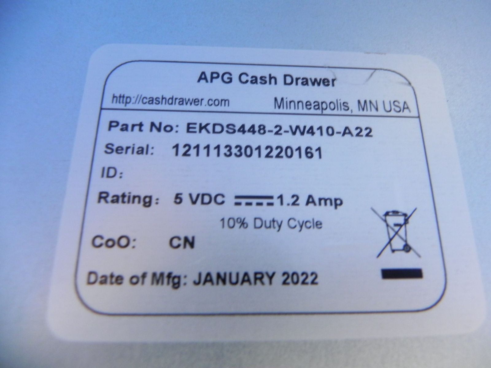 H799☆APG キャッシュ ドロワー レジEKDS448-2-W410-A22 動作品・送料