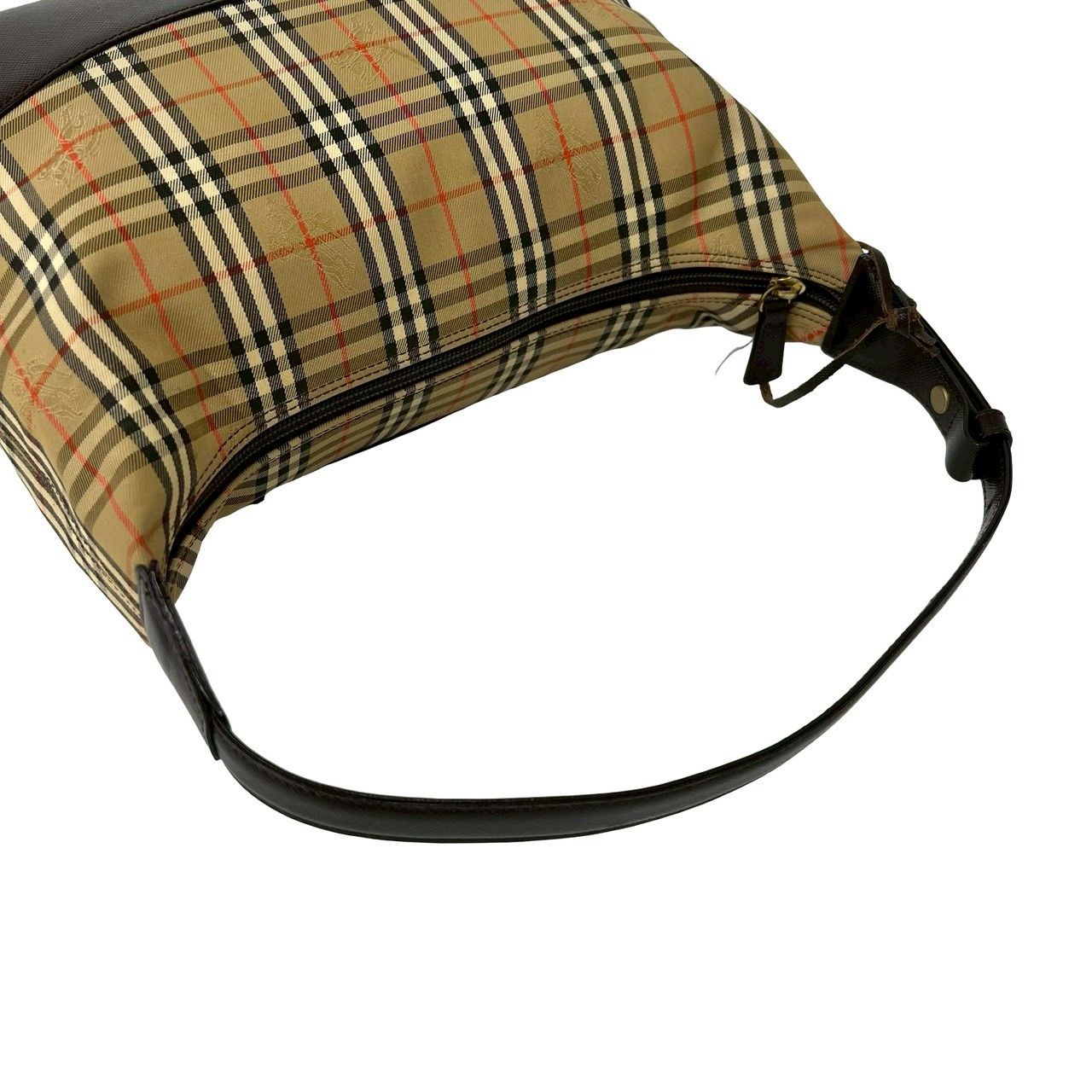 極 美品 BURBERRY バーバリー ロゴ ノバチェック 柄 キャンバス レザー