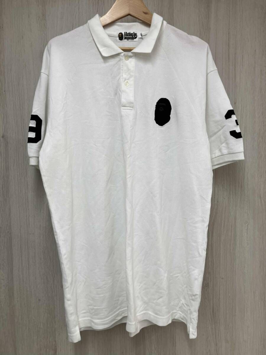 A BATHING APE BAPE Large Ape Head Sleeve Logos Polo ア ベイシングエイプ ラージ エイプヘッド 半袖ポロシャツ 2XL シミあり メンズ