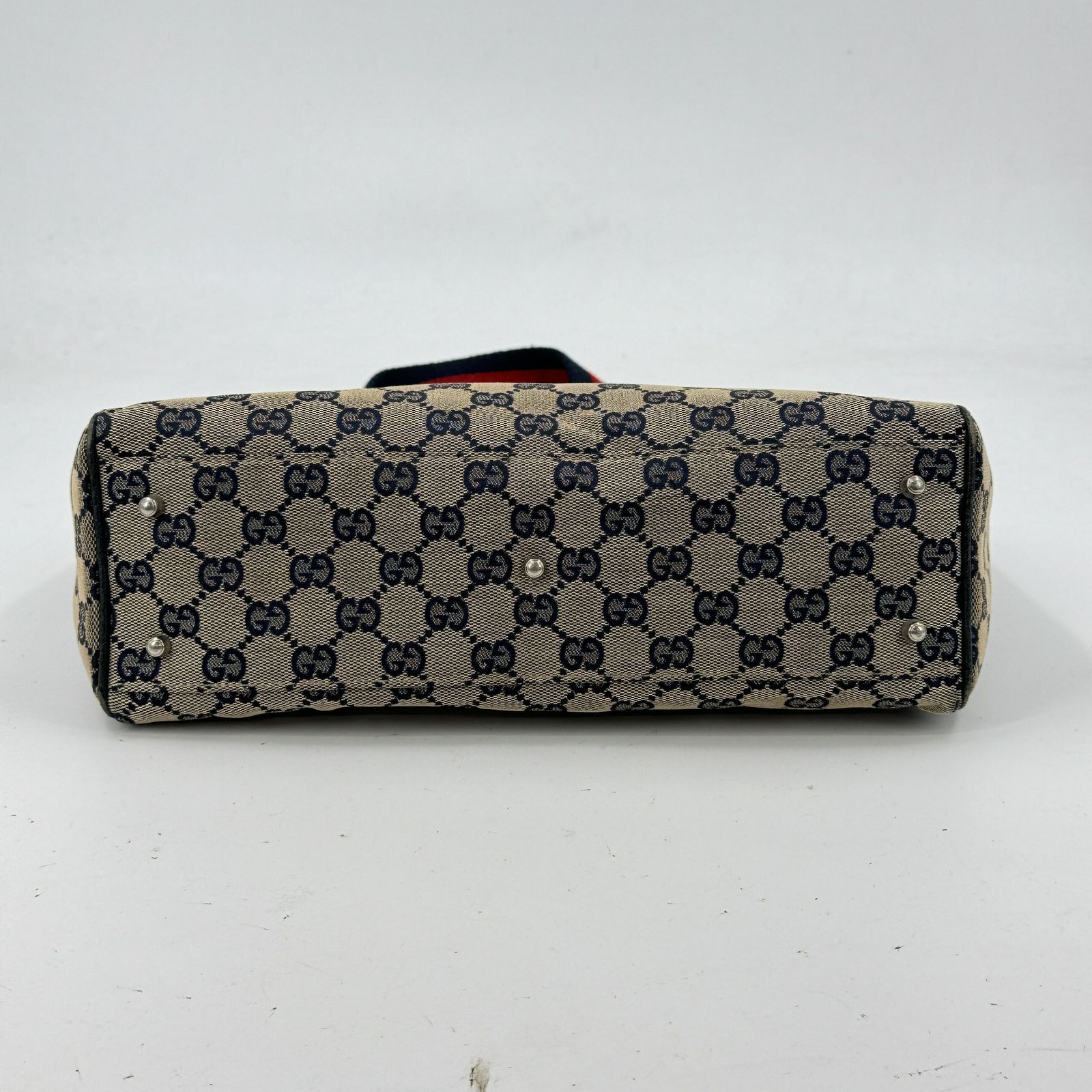 GUCCI GGキャンバス ウェビング シェリーライン トートバッグ ネイビー 