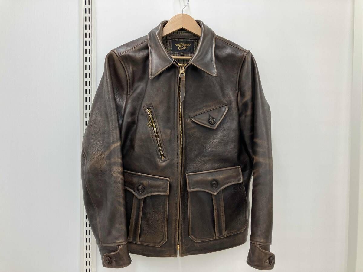 1/17(土)迄の特価！雰囲気抜群『CIDU LEATHERS』水牛革馬革コンビ 革ジャン CIDU LEATHERS シヅレザーズ レザージャケット ブラウン XL
