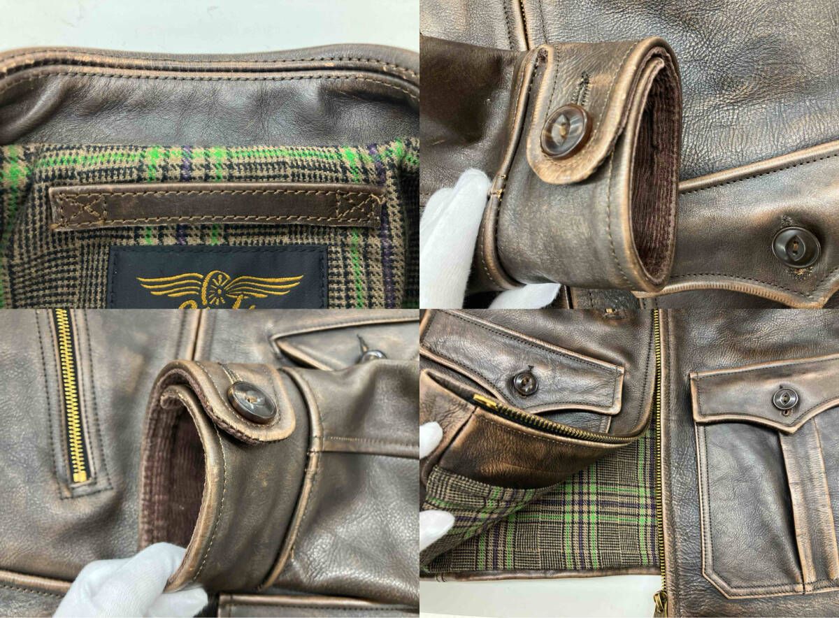 革ジャン CIDU LEATHERS シヅレザーズ レザージャケット ブラウン XL