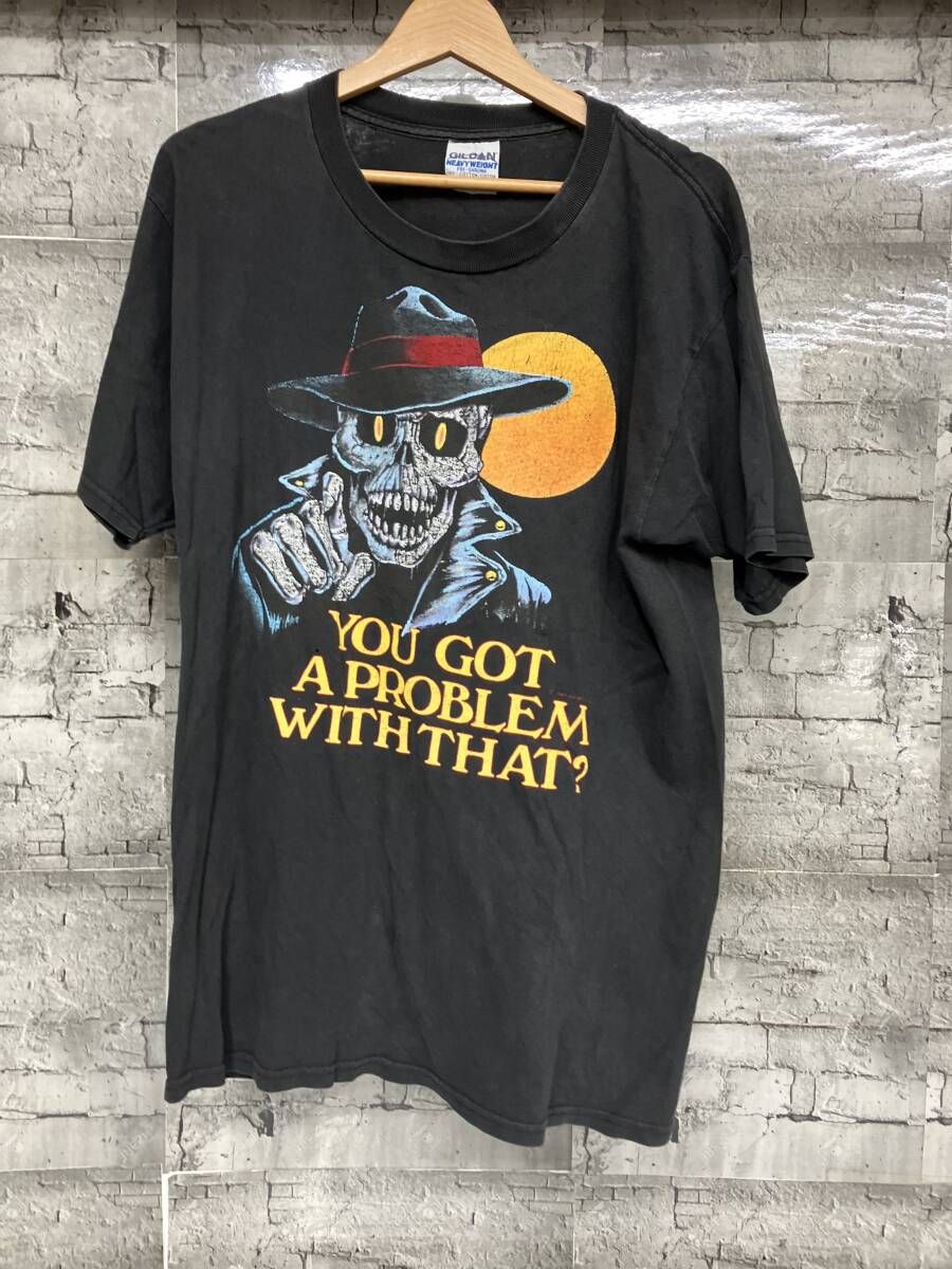 GILDAN 半袖Tシャツ 80～90s スカルプリント サイズL ブラック - メルカリ