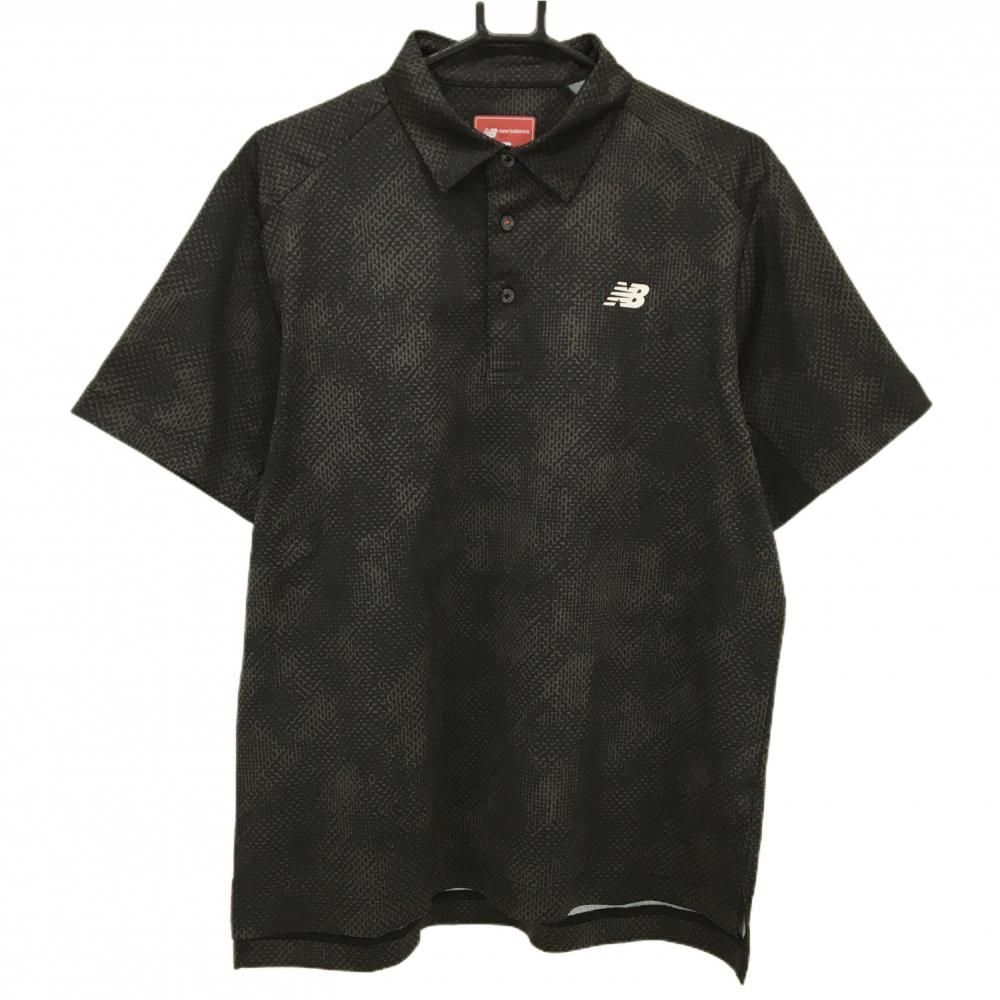 超美品】ニューバランスゴルフ 半袖ポロシャツ 黒×グレー系 総柄 胸