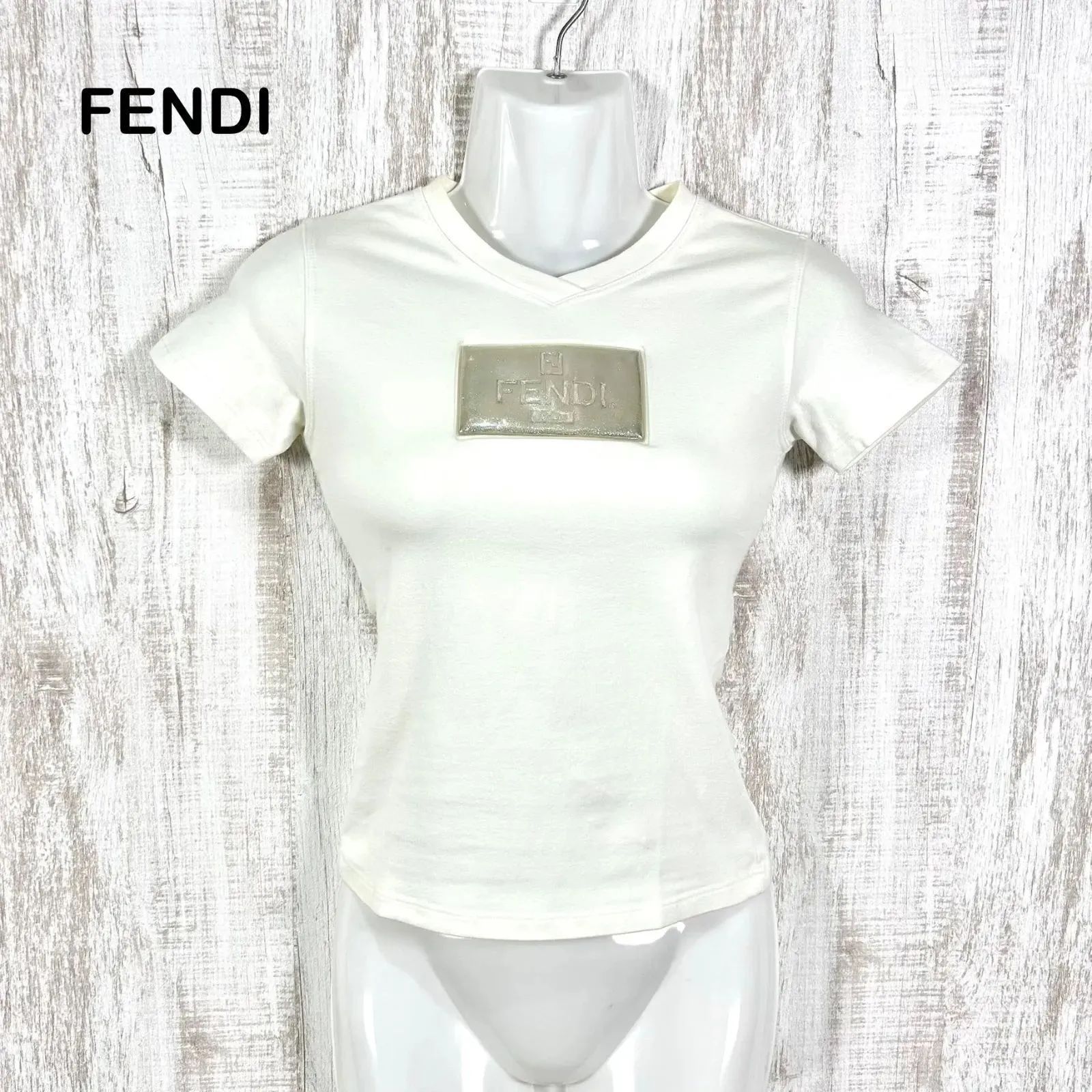 00s FENDI フェンディ 3Dラバーロゴ ストレッチTシャツ ホワイト y2k 平成ギャル