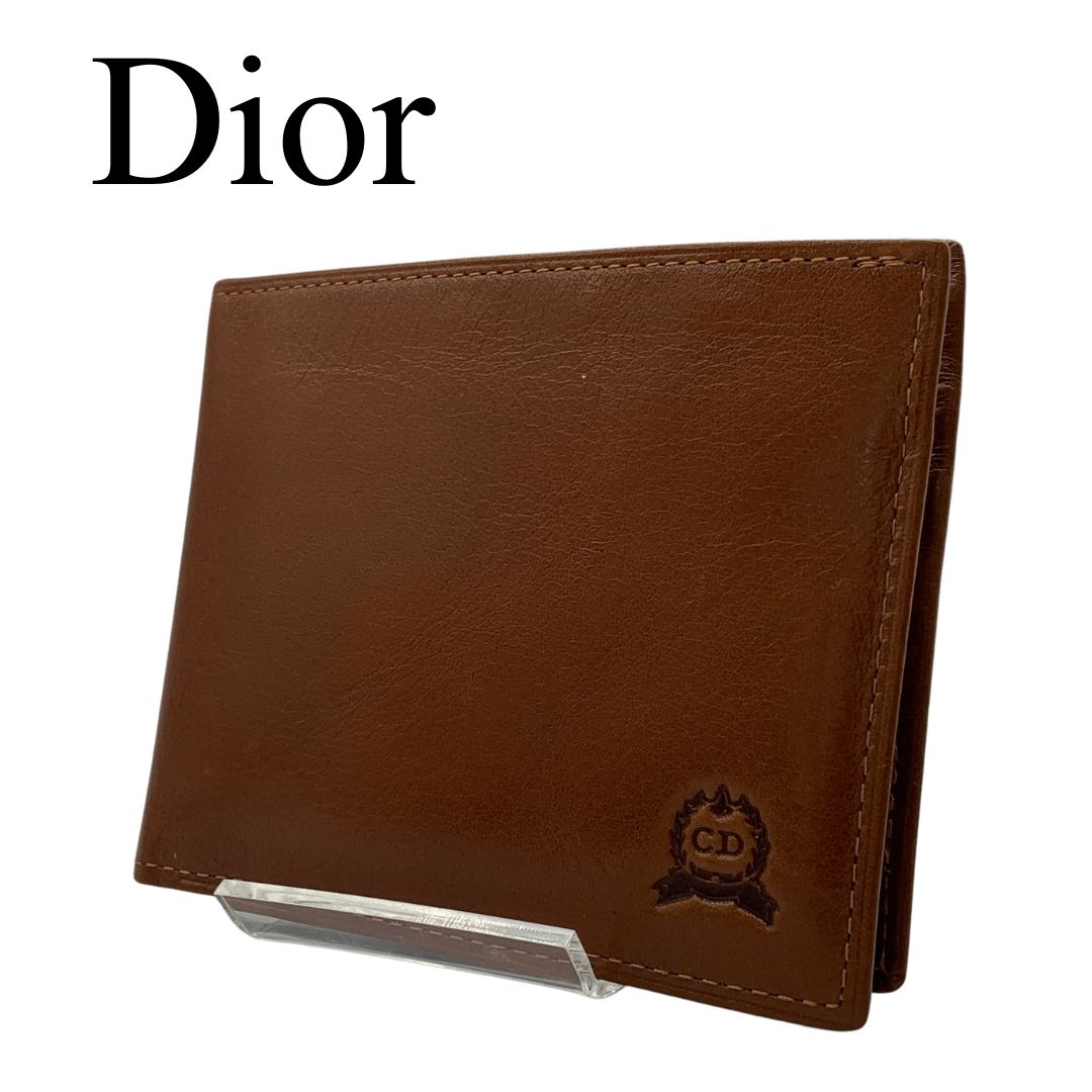 Christian Dior レザー 二つ折り財布 ブラウン メンズ CDロゴ