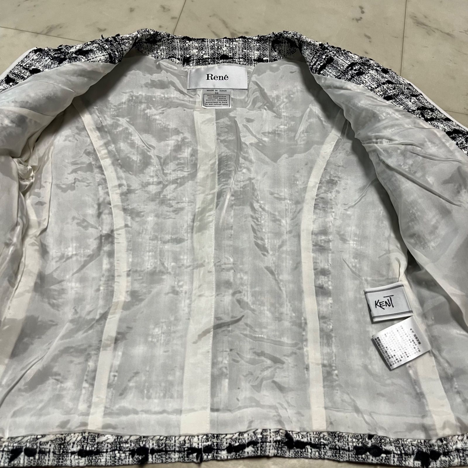 Rene ルネ MALHIA KENT ツイード ノーカラー ジャケット Rene（ルネ