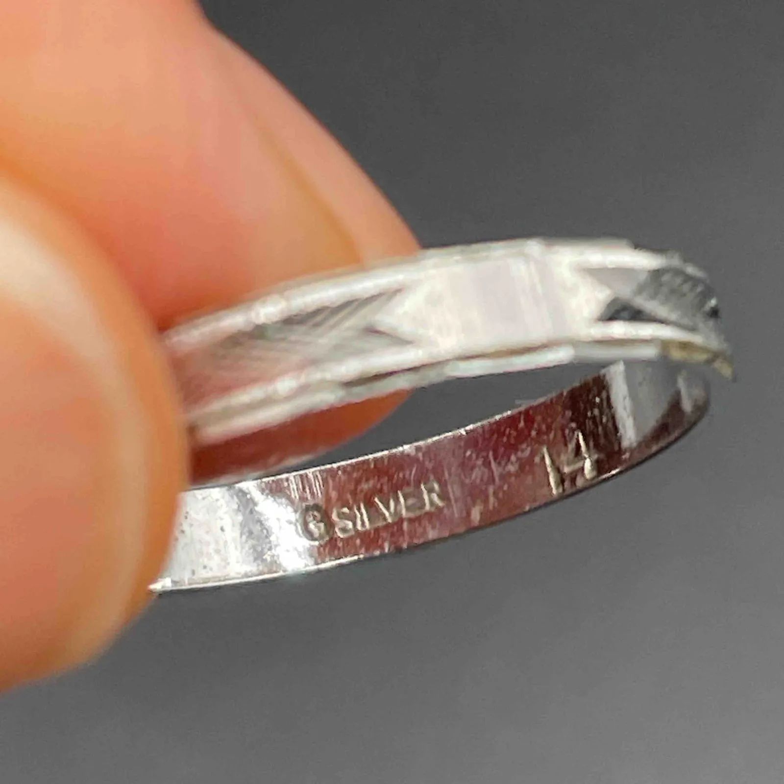 ビンテージ　昭和　レトロ　シルバー　リング　SILVER　コーティング ヴィンテージ シルバーリング 指輪 14号 和柄 彫刻 レトロ レア SILVER