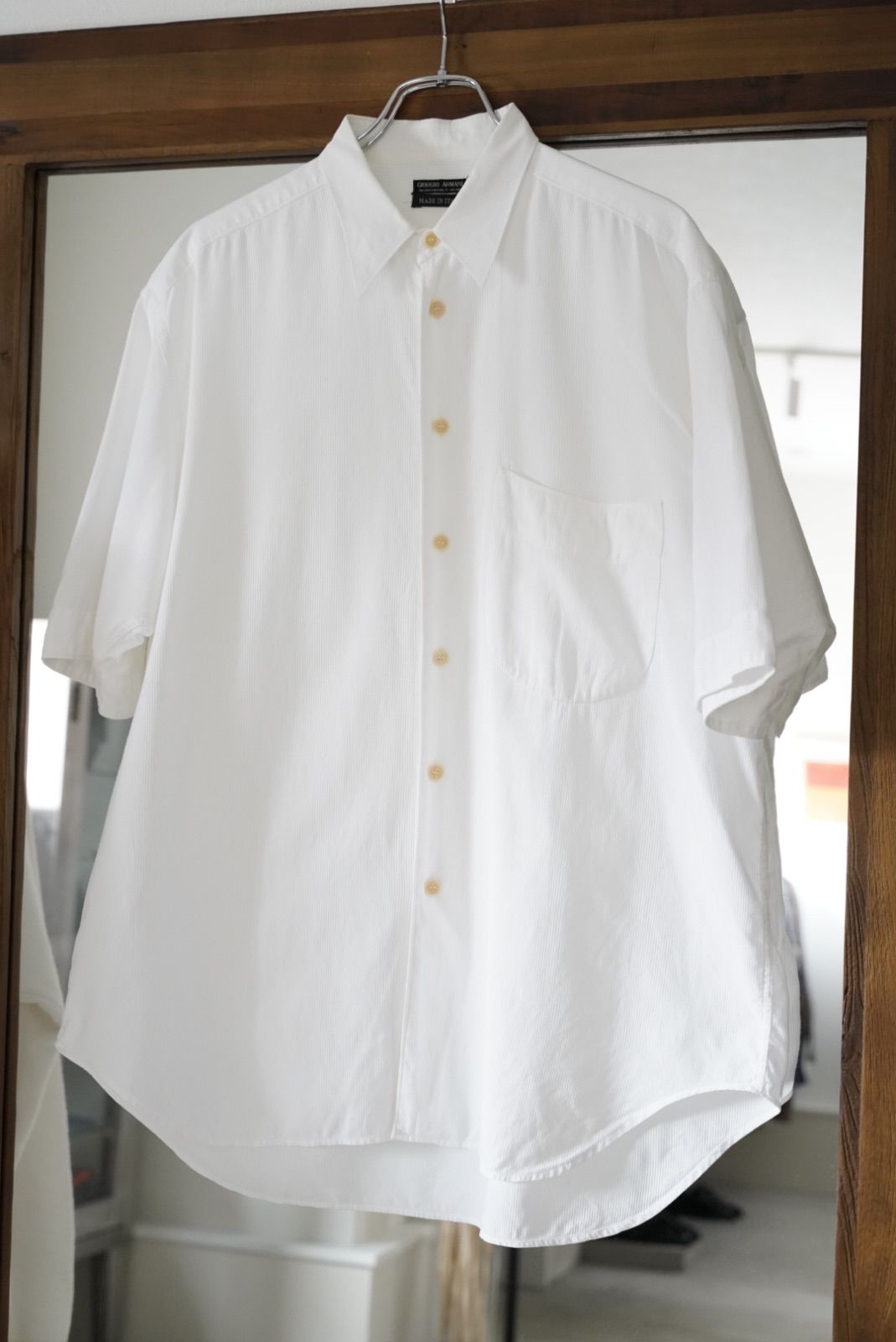 90s giorgio armani cotton piqué dress shirt アルマーニ　黒タグ　90年代　ドレスシャツ　半袖シャツ 12,870円
