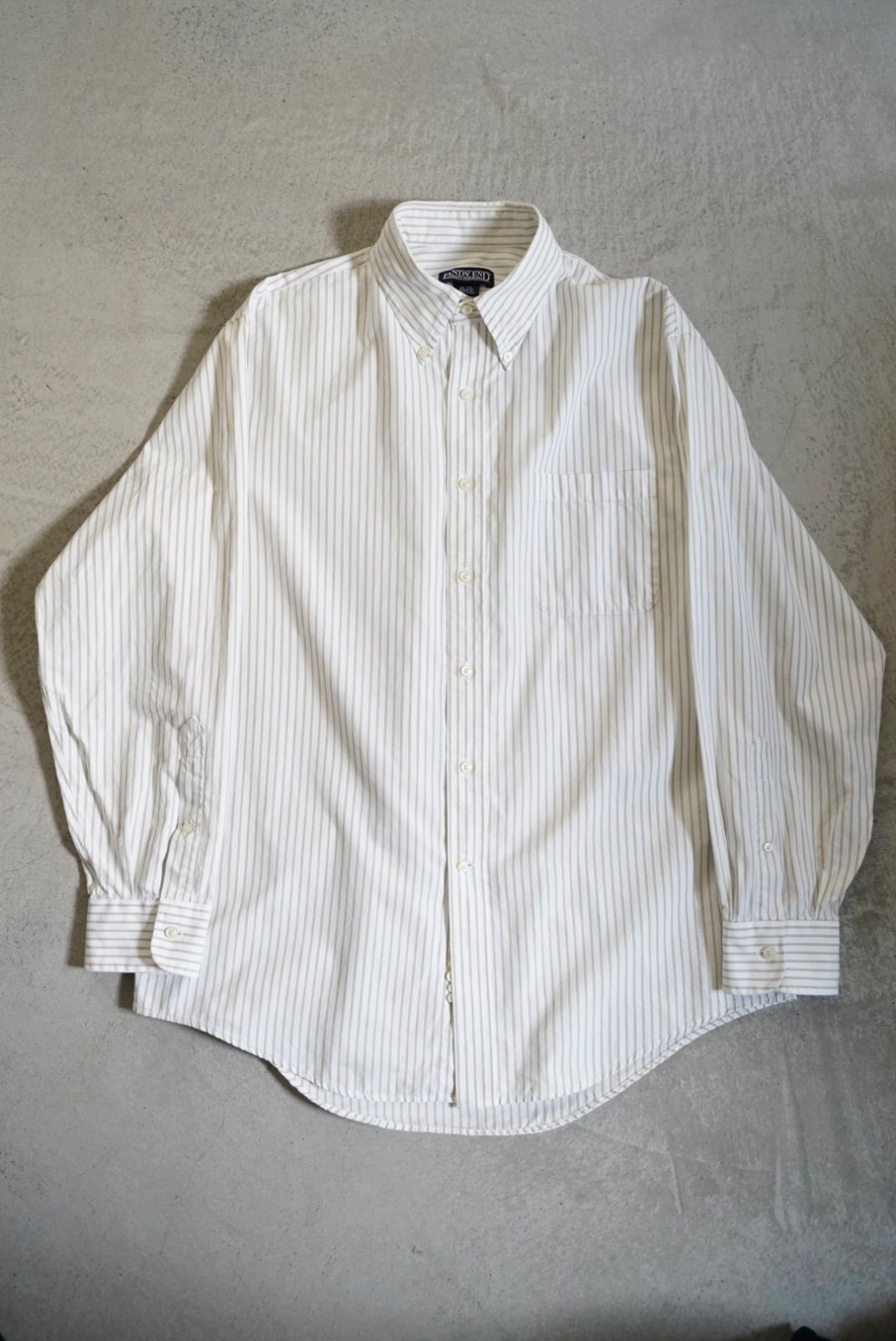 90s lands'end cotton broad shirt　ランズエンド　ストライプ　長袖シャツ　made in HONG KONG 香港製　ボタンダウン　アメトラ　古着　Y2K
