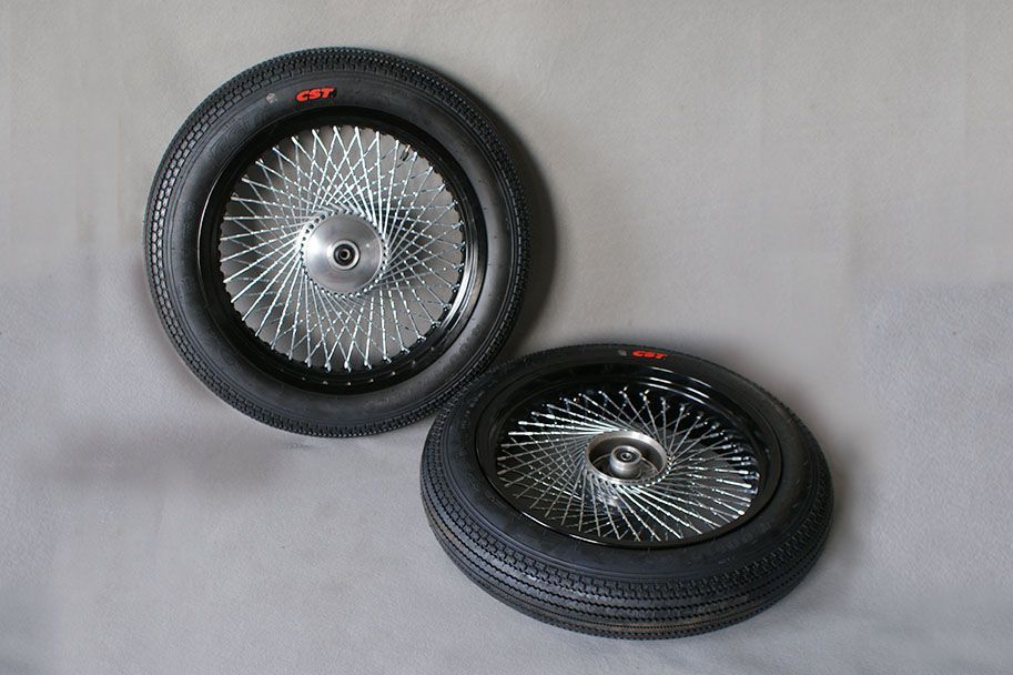 KEPSPEED製 スーパーカブ用　ワイドホイール・メッキスポーク＆極太タイヤ前後セット