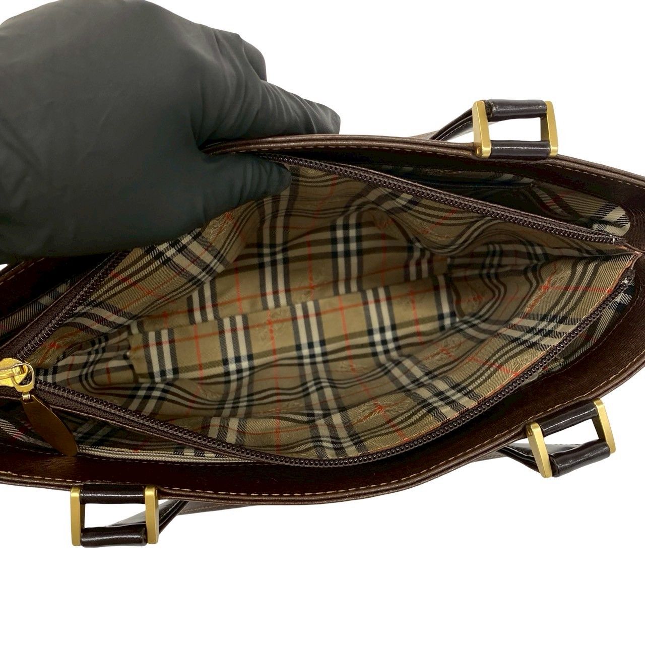極 美品 BURBERRY バーバリー ロゴ ゴールド 金具 ノバチェック 柄