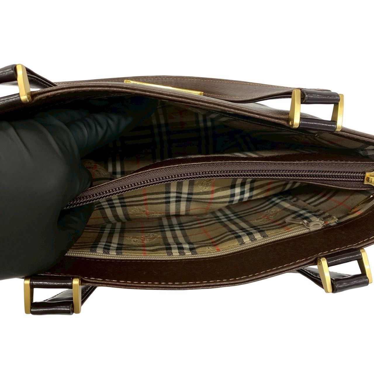 極 美品 BURBERRY バーバリー ロゴ ゴールド 金具 ノバチェック 柄