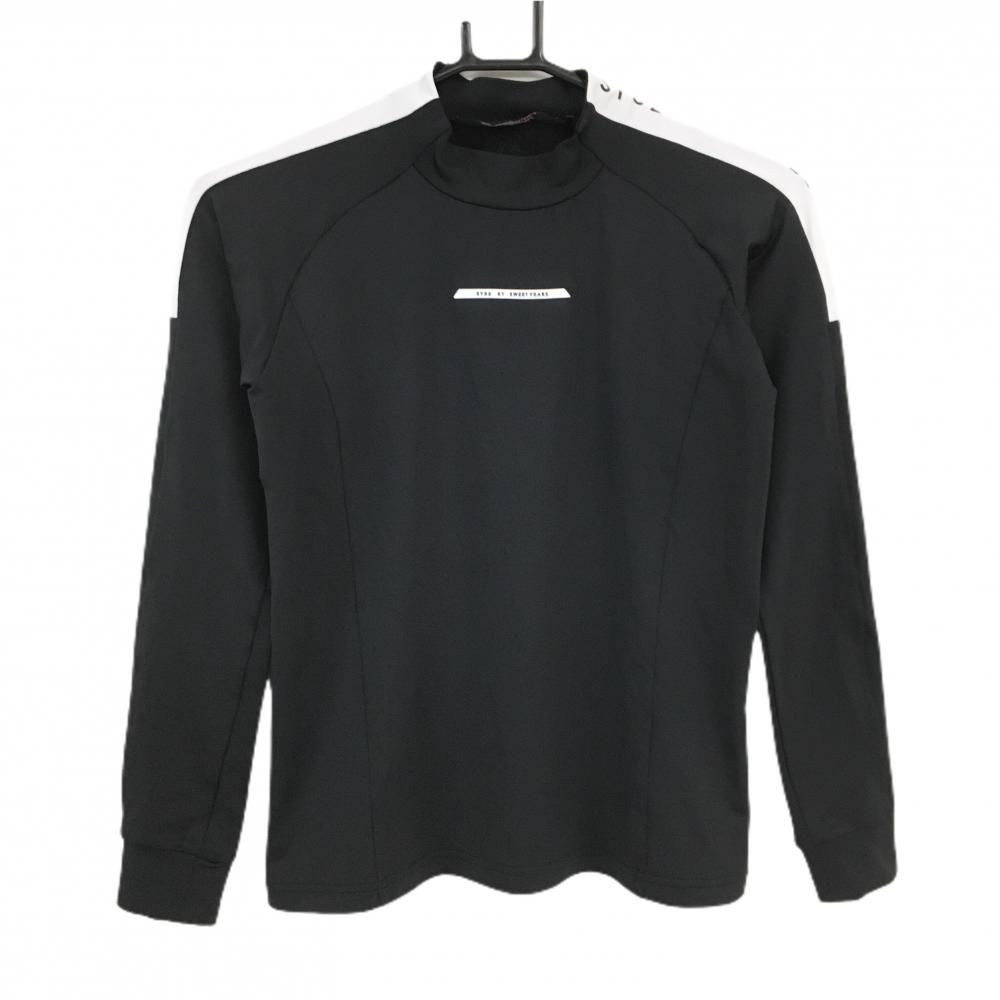 超美品】SY32 長袖ハイネックシャツ 黒×白 肩ラインロゴ レディース S