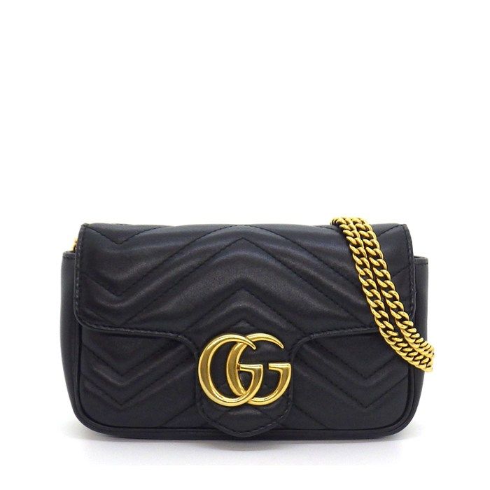 グッチ GUCCI ショルダーバッグ/ハンドバッグ GGマーモント スーパーミニバッグ 476433 ブラック レザー ゴールド金具 【中古】