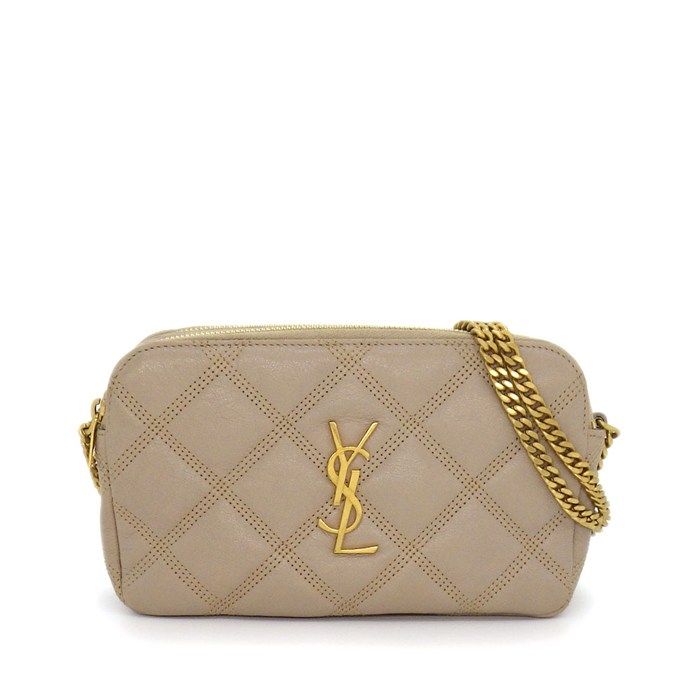 サンローラン SAINT LAURENT ショルダーバッグ ベッキー ダブルジップ フォンポーチ 608941 ベージュ レザー ゴールド金具 【中古】