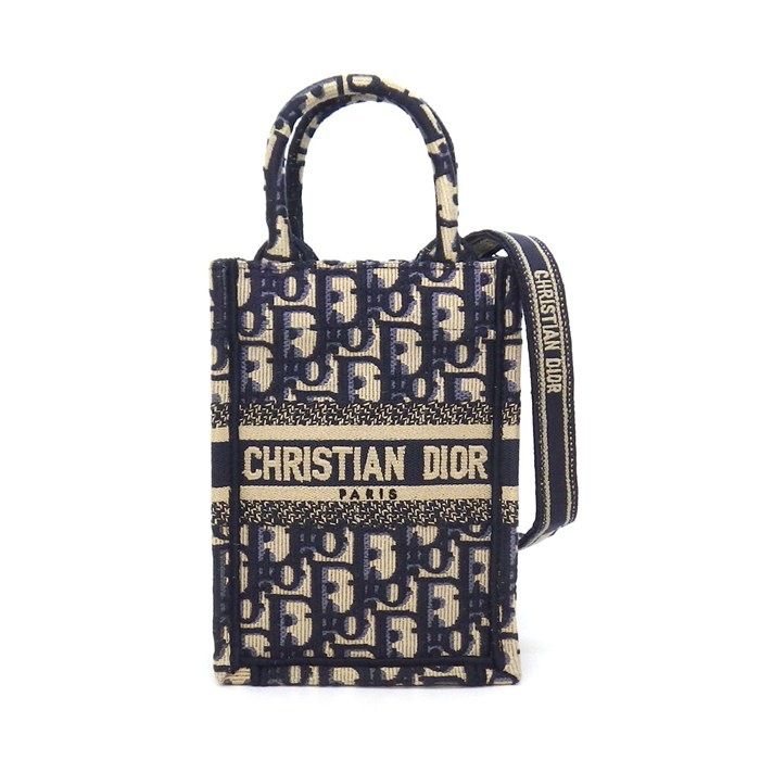 ディオール Dior ショルダーバッグ ブックトート ミニ バーティカル フォンバッグ S5555CRIW エクリュホワイト ブルー コットン 【中古】