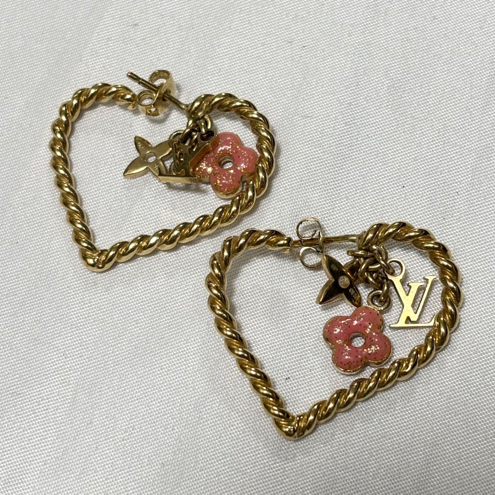 【送料無料】Louis Vuitton/ルイヴィトン/ピアス/スゥィートモノグラム・イン マイ ハート/ゴールド×ピンク/ハート/中古品