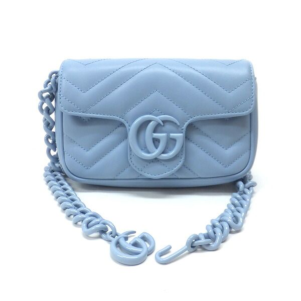 GUCCI ベルトチェーンバッグ GGマーモント レザー ライトブルー 699757