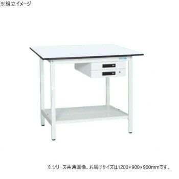 サカエ 軽量立作業台KADタイプ キャビネット2段付 中板付 1200×900×900mm KAD-129BTMW