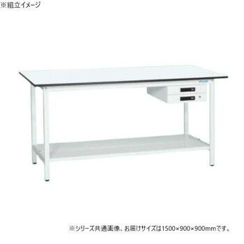 サカエ 軽量立作業台KADタイプ キャビネット2段付 中板付 1500×900×900mm KAD-159BTMW