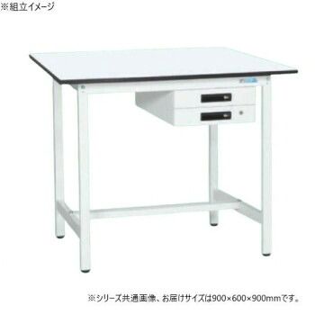サカエ 軽量立作業台KADタイプ 抗菌加工 キャビネット2段付 900×600×900mm KAD-096BMW