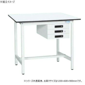 サカエ 軽量立作業台KADタイプ 抗菌加工 キャビネット3段付 1200×600×900mm KAD-126CMW