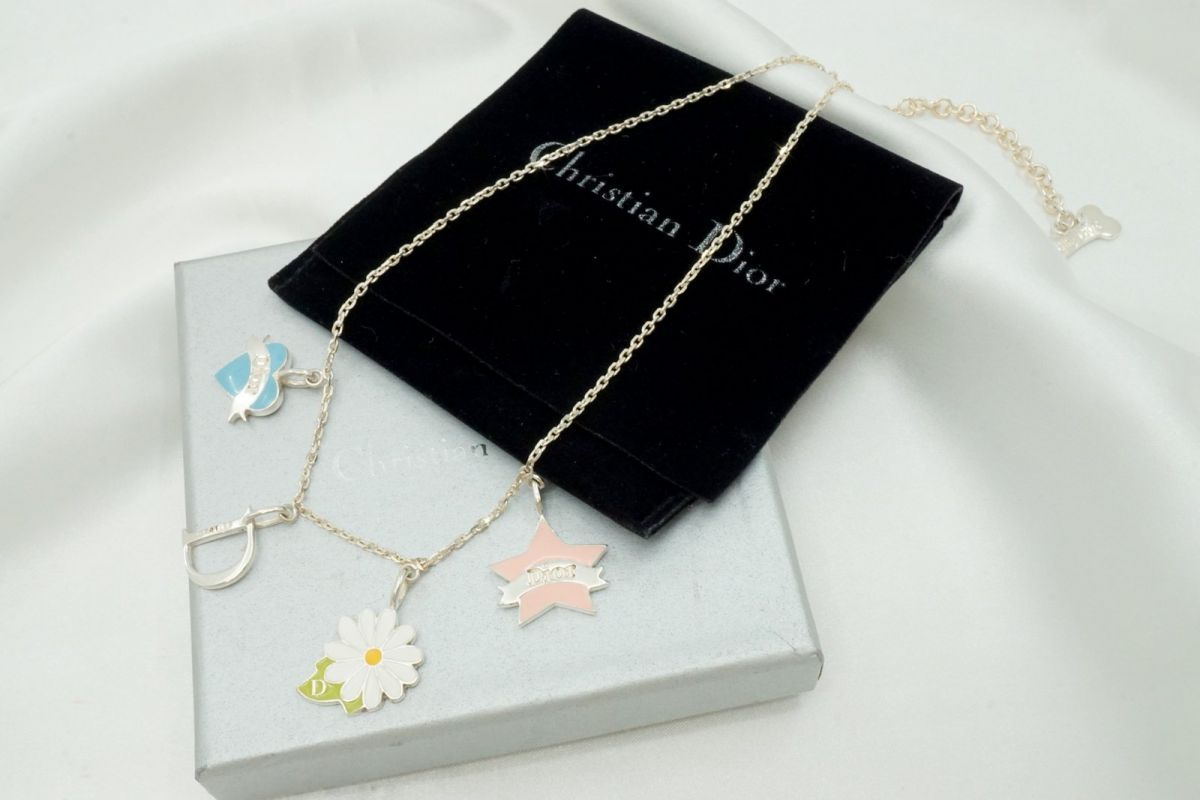 ベイビー ディオール レア トリンケット チョーカー チャーム ネックレス ハート スター 花 Dロゴ SV925 銀 シルバー Baby Dior 7093j