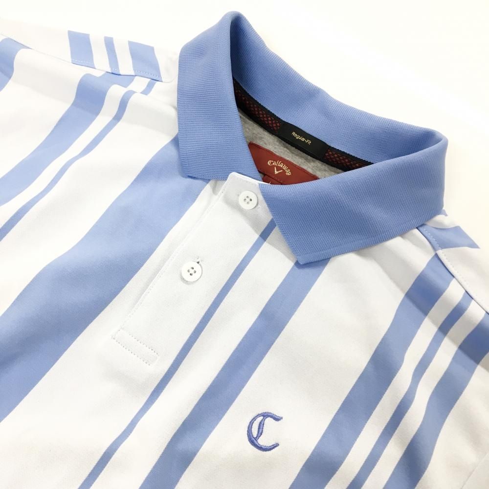 新品未使用‼️Callaway ストライプポロシャツ 超美品】キャロウェイ レッドレーベル 半袖ポロシャツ 白×ライトブルー