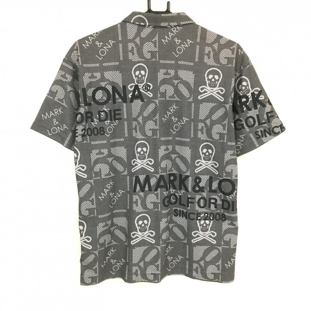 マークアンドロナ 半袖ポロシャツ グレー ロゴ スカル総柄 メンズ 46(M