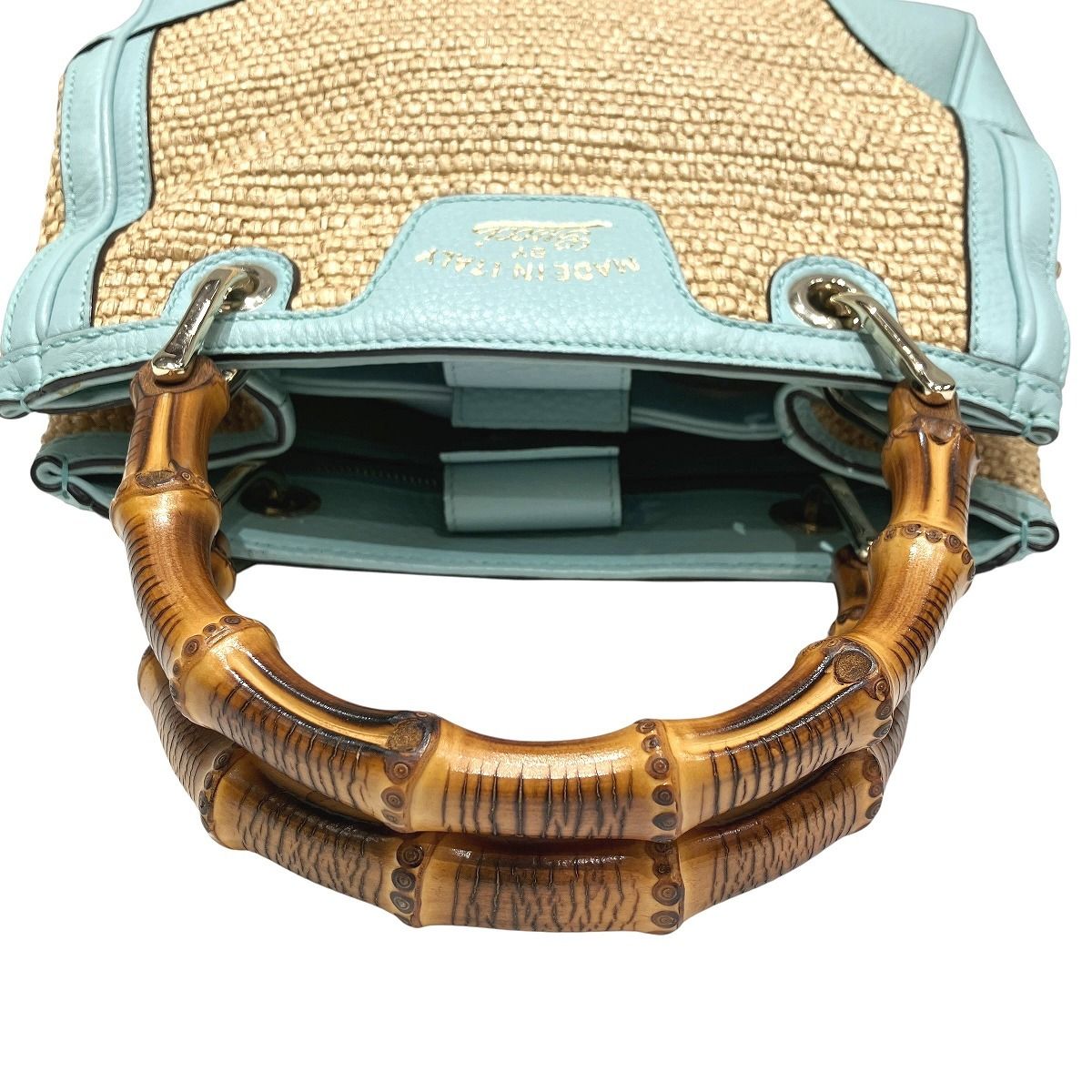 グッチ GUCCI バンブーショッパー ショルダーバッグ ストロー×レザー