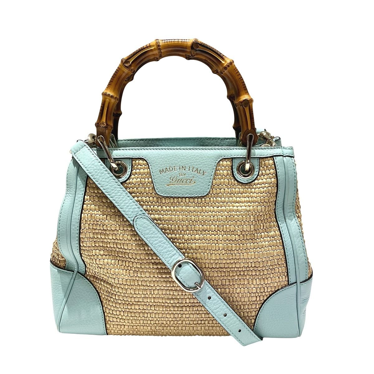グッチ GUCCI バンブーショッパー ショルダーバッグ ストロー×レザー