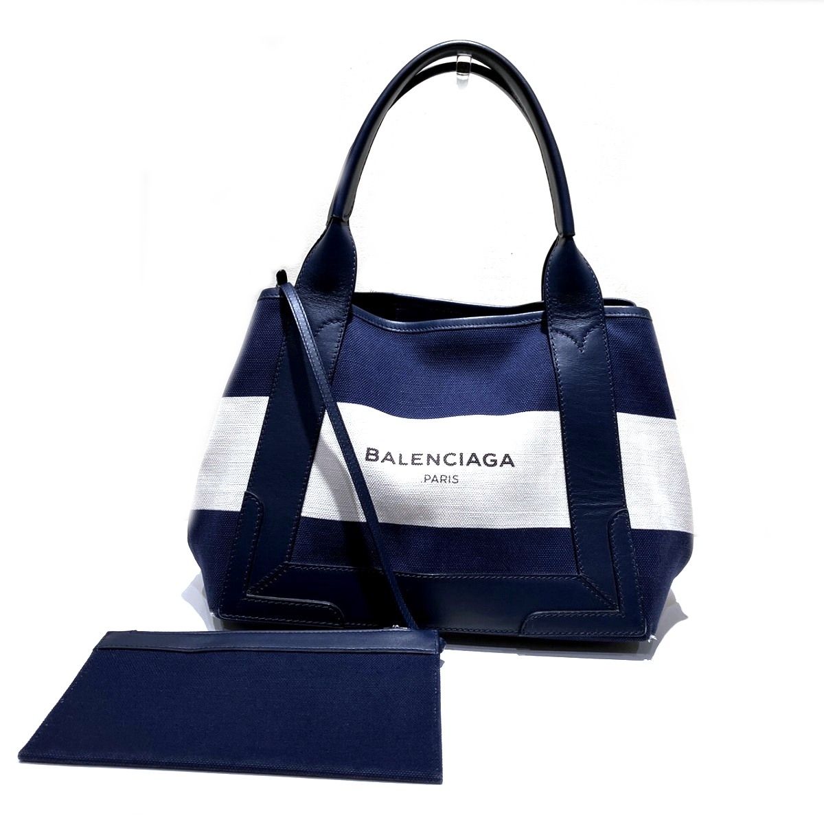バレンシアガ BALENCIAGA ネイビーカバスS ハンドバッグ キャンバス
