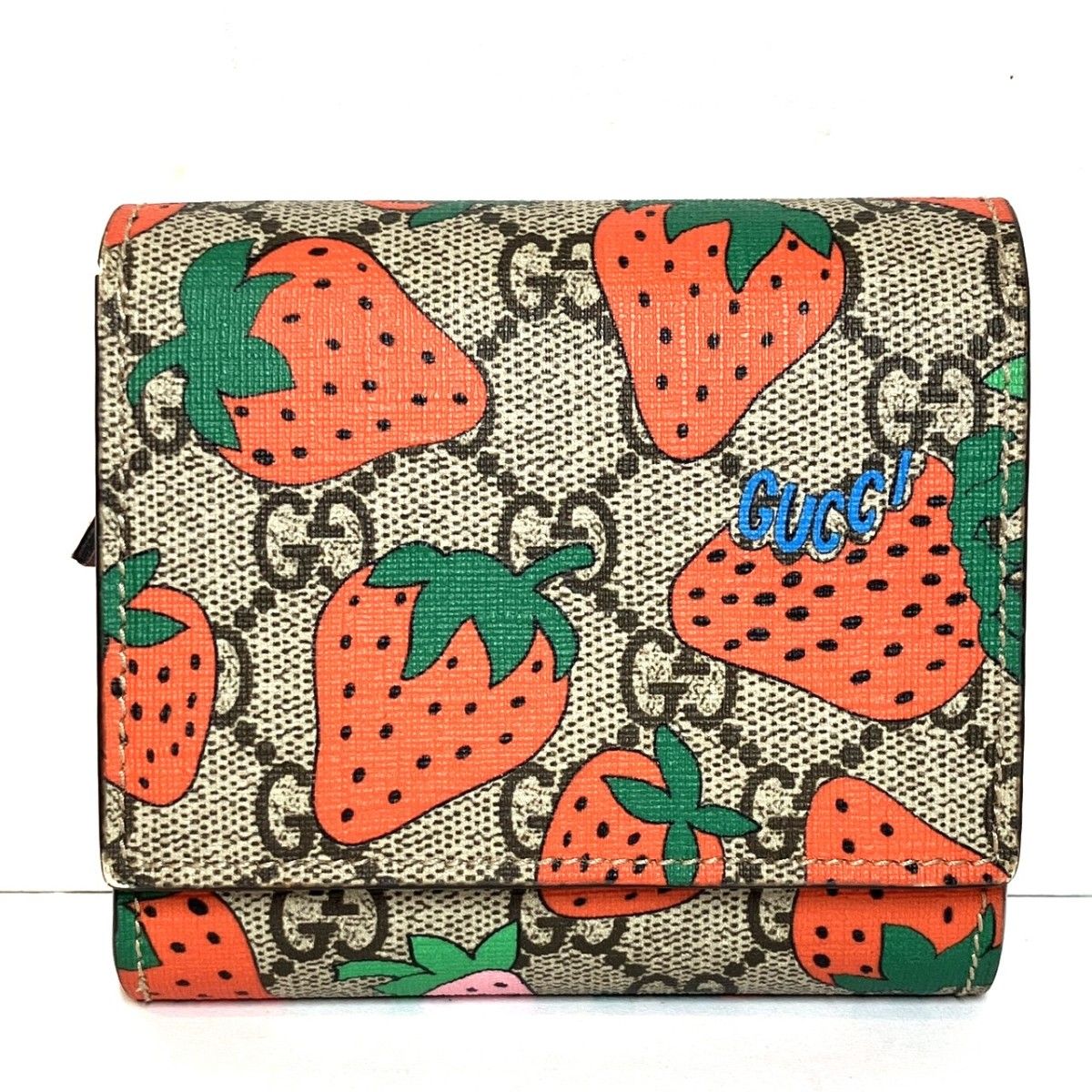 グッチ GUCCI ストロベリー GGスプリーム 二つ折り財布 レザー 598778