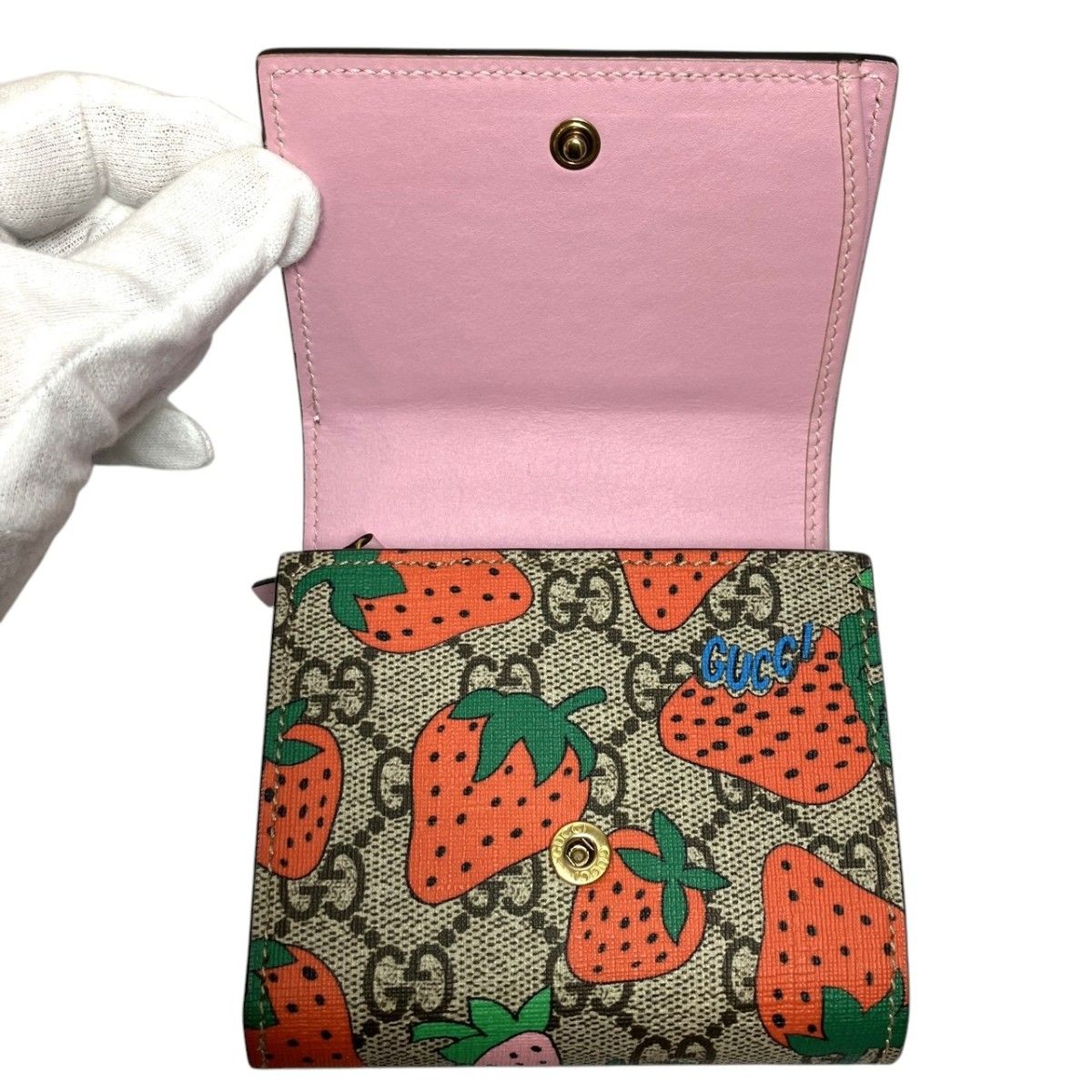 グッチ GUCCI ストロベリー GGスプリーム 二つ折り財布 レザー 598778