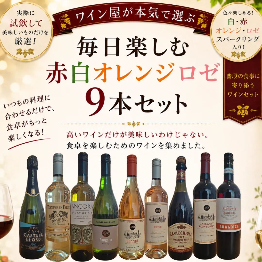ワインセット　ワイン　9本セット　セットワイン　セット　ワイン　限定ワインセット　ワイン屋が本気で選ぶワイン9本セット　オレンジワイン　ロゼワイン　スパークリングワイン　ランブルスコ　赤ワイン